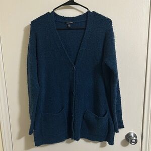 EUC Eileen Fisher Navy Fuzzy Button Down Cardigan XS